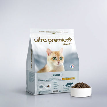 Gamelle de croquettes light au poulet pour chat stérilisé