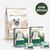 Pack bi-nutrition composé d'un sac de 5 kg de croquettes Care pour chat adulte stérilisé système urinaire, et de 36 boîtes de mousse sans céréales pour chat adulte à la sole & au poulet, sur fond blanc