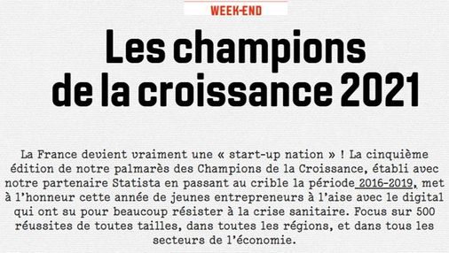 Article Les Echos intitulé : "Les champions de la croissance 2021"