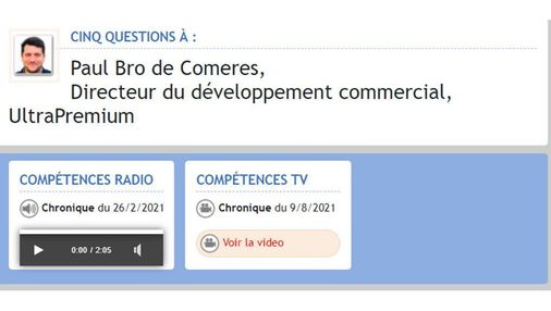 Article de Media RH intitulé : "Paul Bro de Comeres, Directement du développement commercial, UltraPremium"