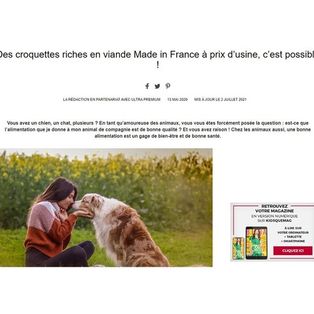Article de Biba Magazine intitulé : "Des croquettes riches en viande Made in France à prix d'usine, c'est possible !"