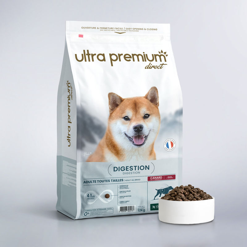 Croquettes Care pour chien Digestion de toutes tailles dut fond bleu 