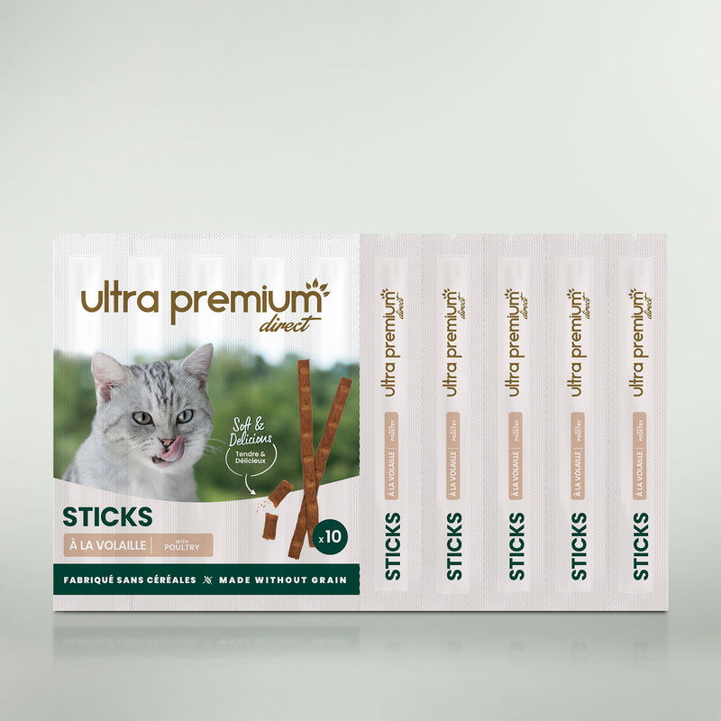 Sachet de friandise sticks à la volaille sur fond vert