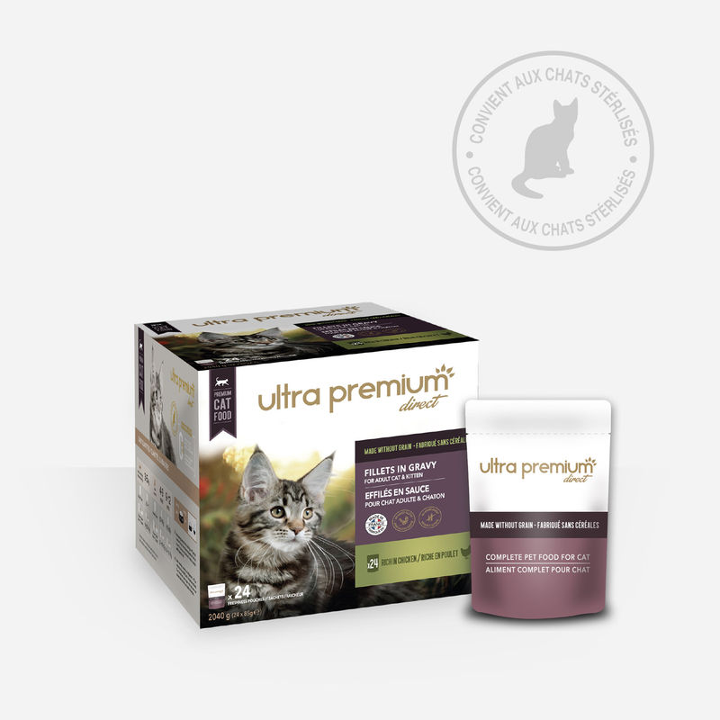 48 Verse, graanvrije zakjes voor kittens/volwassen Kat – versnipperd in saus rijk aan kip